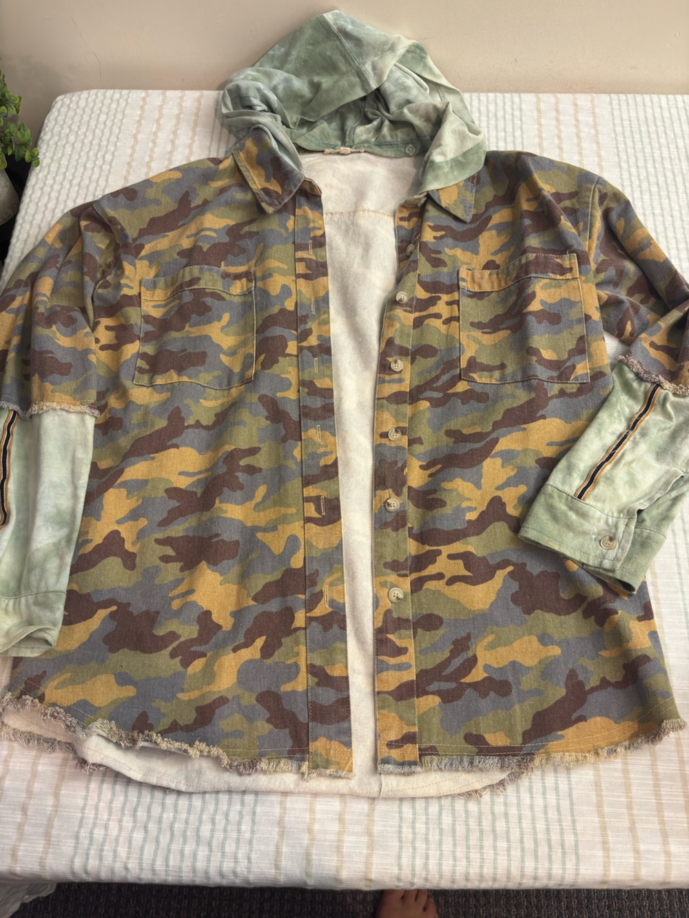 Mystree Camo Utility Jacket with Sage Hood & Sleeve Panels